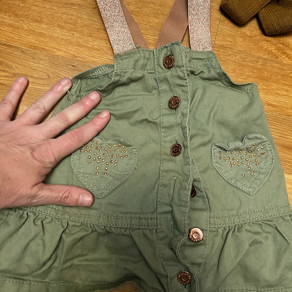 Nanette Lepore Olive Green Suspender Skirt with Heart Pockets